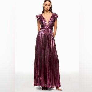 leena for Mac Duggal Ruffle Sleeve Metallic Gown